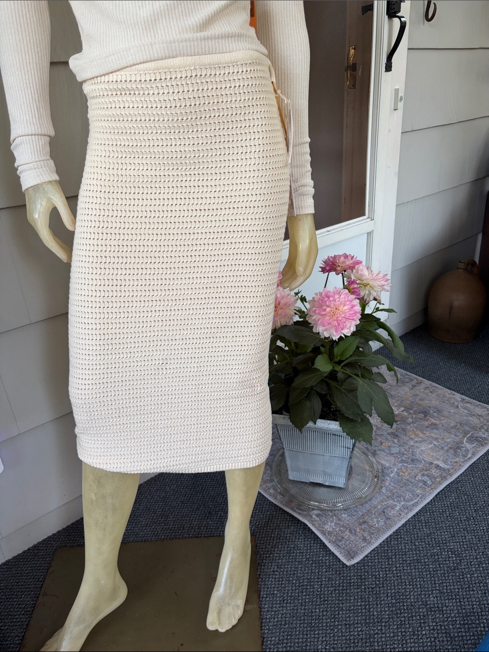NWT House of Harlow Cream Knit Midi Pencil Skirt